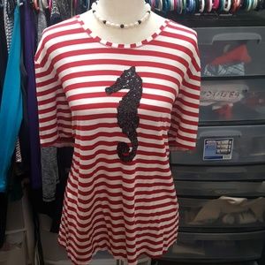Sequin Seahorse Stripe Knit Top